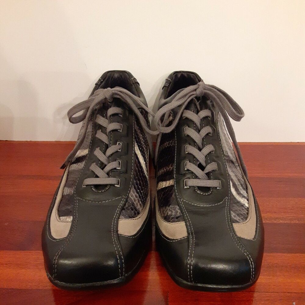 Men's Size 9.5 Black/Beige Leather Casual Lace-up Shoes - Impulse